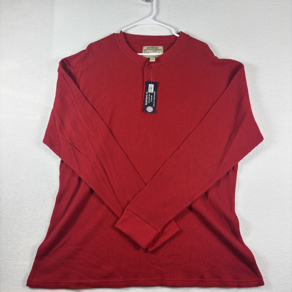 Big Ball Sports Mens 2XL Red Waffle Knit Henley Long Sleeve Thermal‎ Shirt New